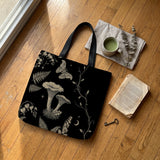 Skatheia Mycelia tote bag — flat product shot on wood floor