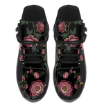 Paeonia Hiking Boots — embroidered peony floral print, top view