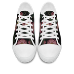 Paeonia Low Tops - embroidered pink peonies with crescent moon on black