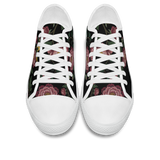 Paeonia Low Tops - embroidered pink peonies with crescent moon on black