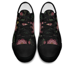 Paeonia Low Tops - embroidered pink peonies with crescent moon on black