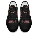 Paeonia Low Tops - embroidered pink peonies with crescent moon on black