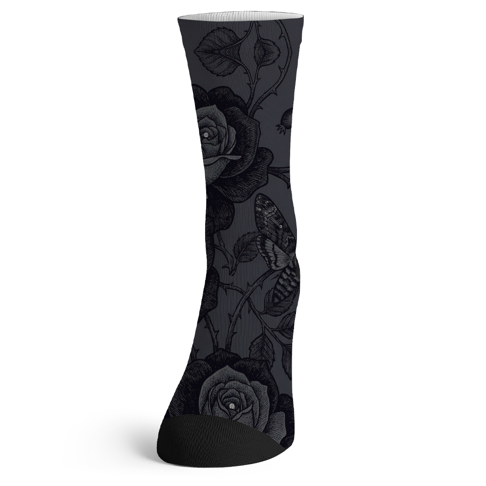 Acherontia Socks — flat lay black charcoal