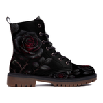 Thornveil Rose Leather Boots — outer side view on white