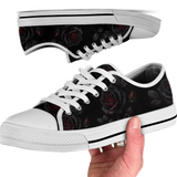 Thornveil Rose Low Tops - gothic black roses with crimson centers on deep black