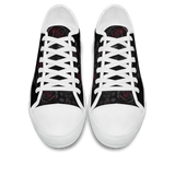 Thornveil Rose Low Tops - gothic black roses with crimson centers on deep black