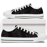 Thornveil Rose Low Tops - gothic black roses with crimson centers on deep black