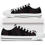 Thornveil Rose Low Tops - gothic black roses with crimson centers on deep black