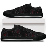Thornveil Rose Low Tops - gothic black roses with crimson centers on deep black