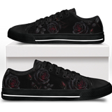 Thornveil Rose Low Tops - gothic black roses with crimson centers on deep black