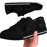 Thornveil Rose Low Tops - gothic black roses with crimson centers on deep black