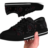 Thornveil Rose Low Tops - gothic black roses with crimson centers on deep black