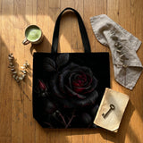 Skathea Thornveil Rose tote bag — flat product shot on wood floor