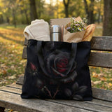 Skathea Thornveil Rose tote bag — lifestyle shot on park bench