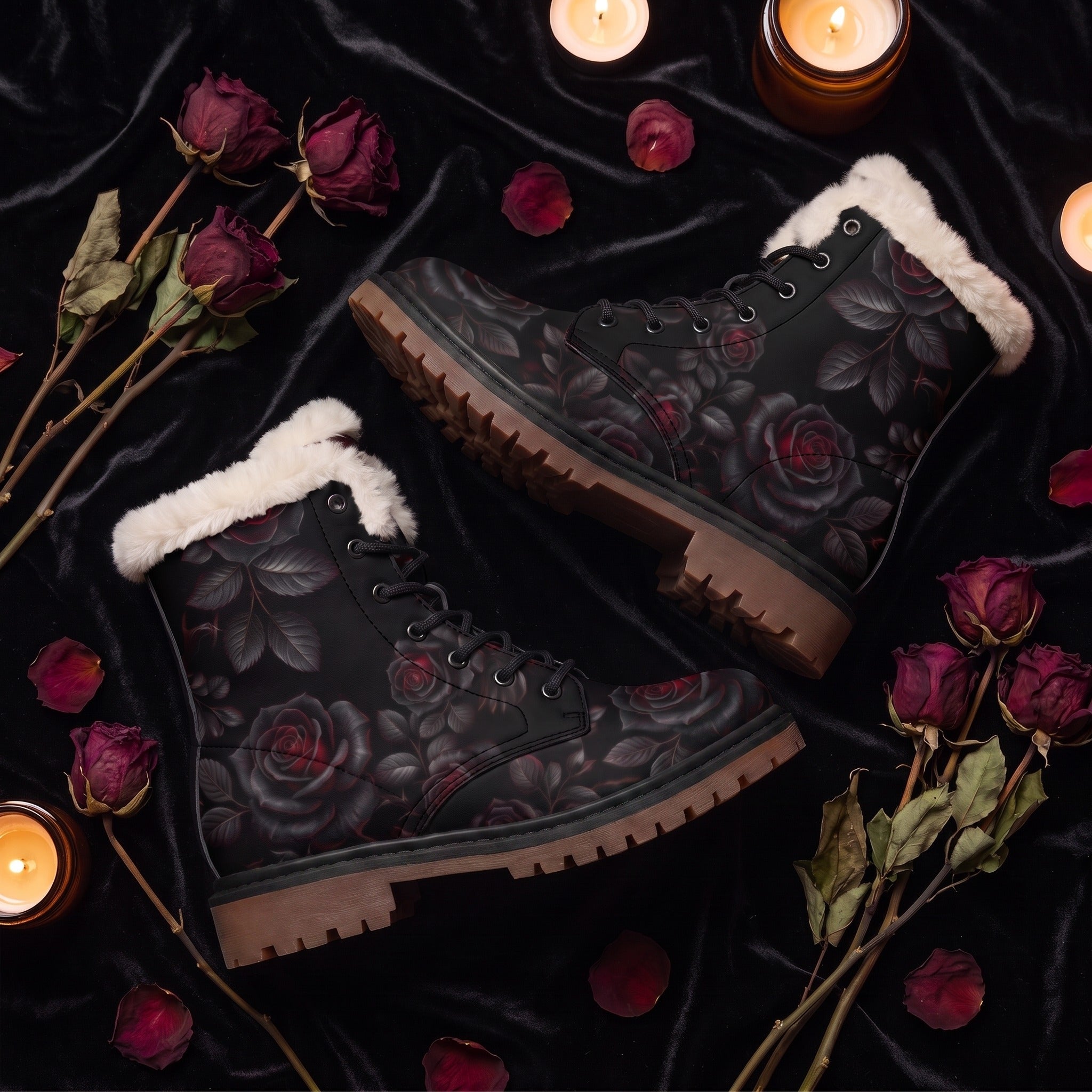 Thornveil Rose Winter Boots - flat decor
