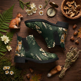 Vulpina Chelsea Boots - woodland flat lay with fox figurine ferns acorns wildflowers