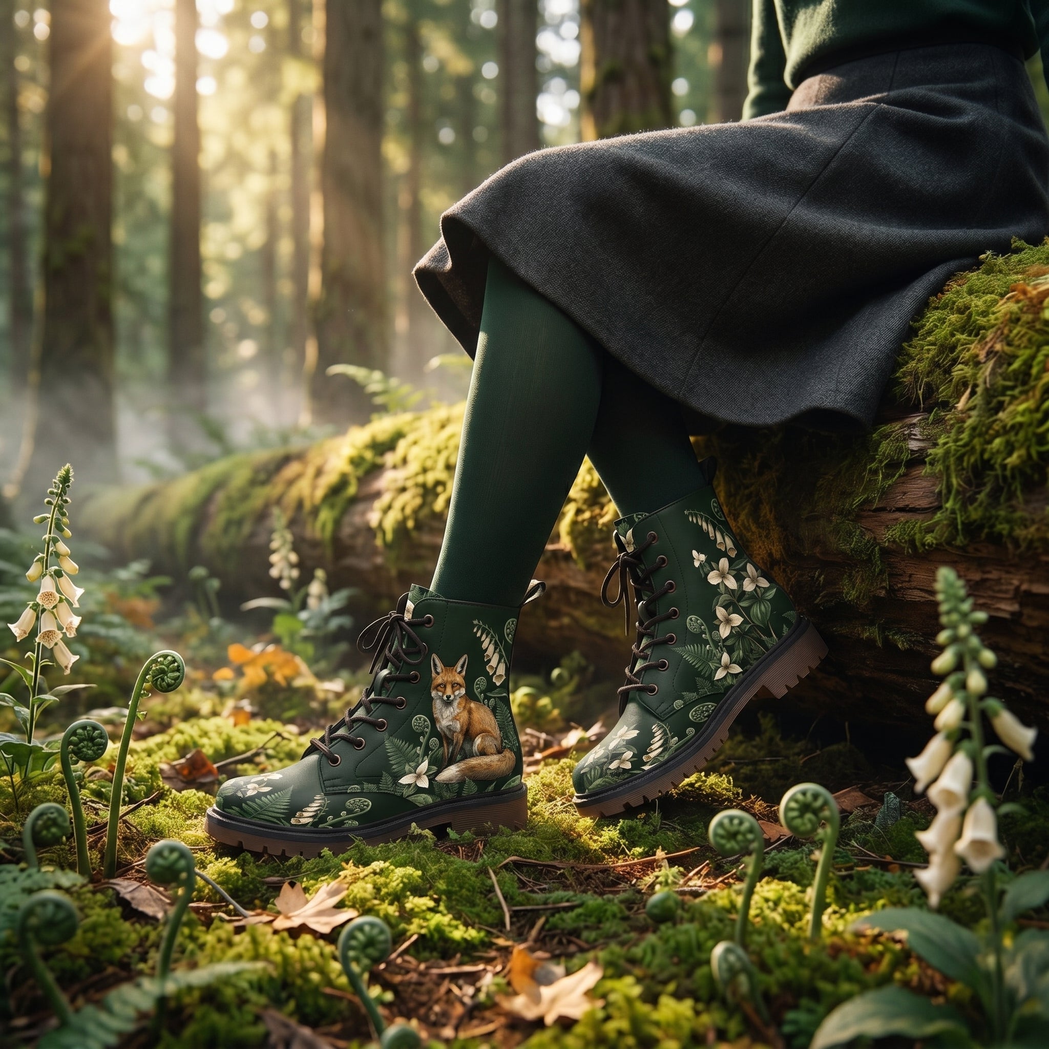 Vulpina boots lifestyle — Pacific Northwest forest golden hour