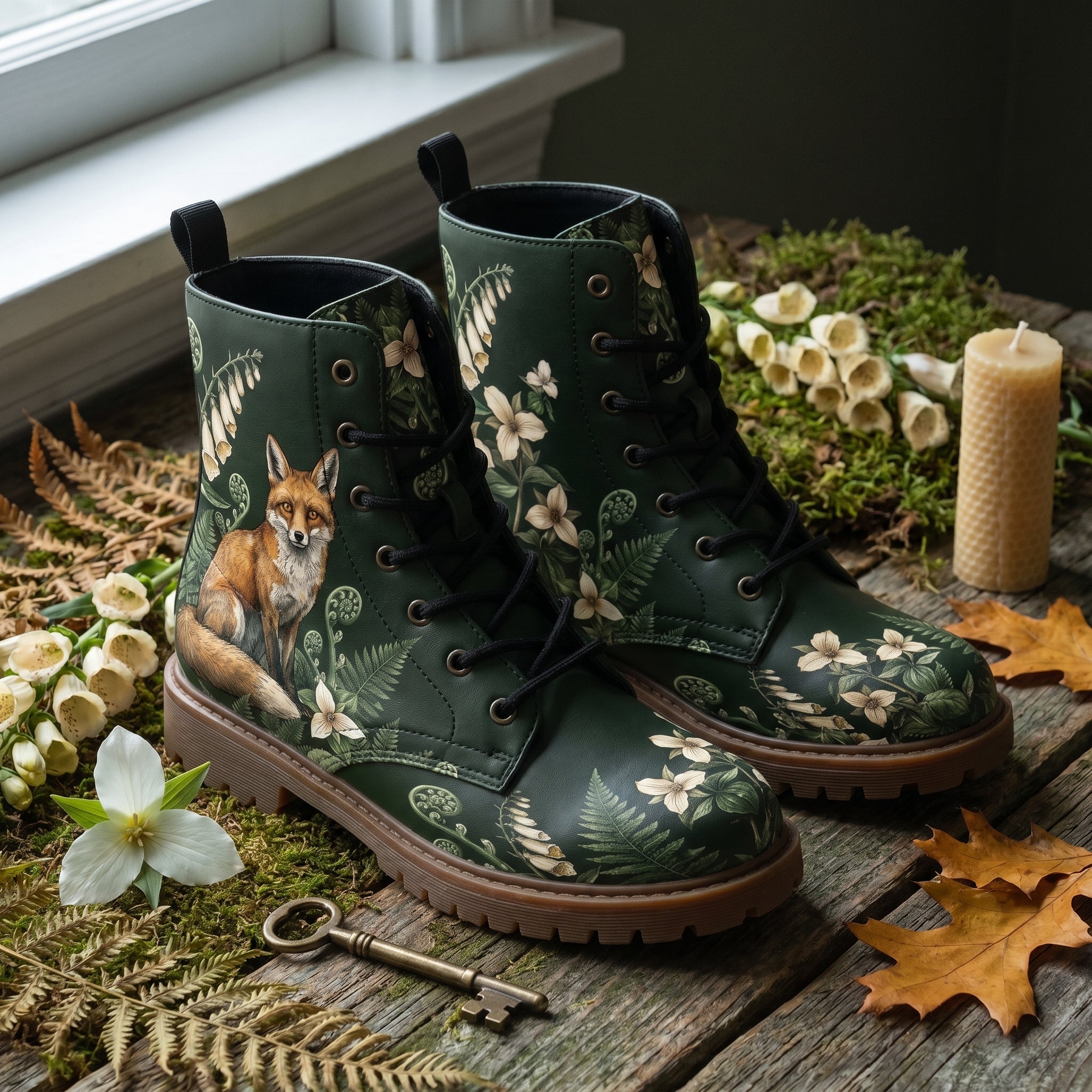 Vulpina boots lifestyle — moody urban rainy night